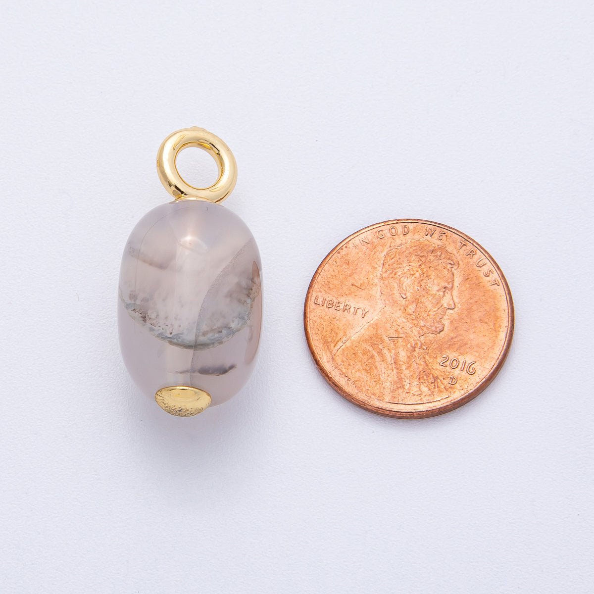 18K Gold Filled 28mm Grey Agate Oval Natural Gemstone Drop Charm | Charms - 00478 - DLUXCA