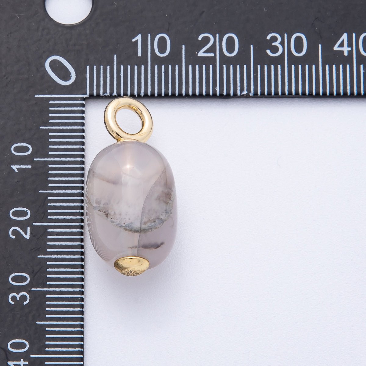 18K Gold Filled 28mm Grey Agate Oval Natural Gemstone Drop Charm | Charms - 00478 - DLUXCA