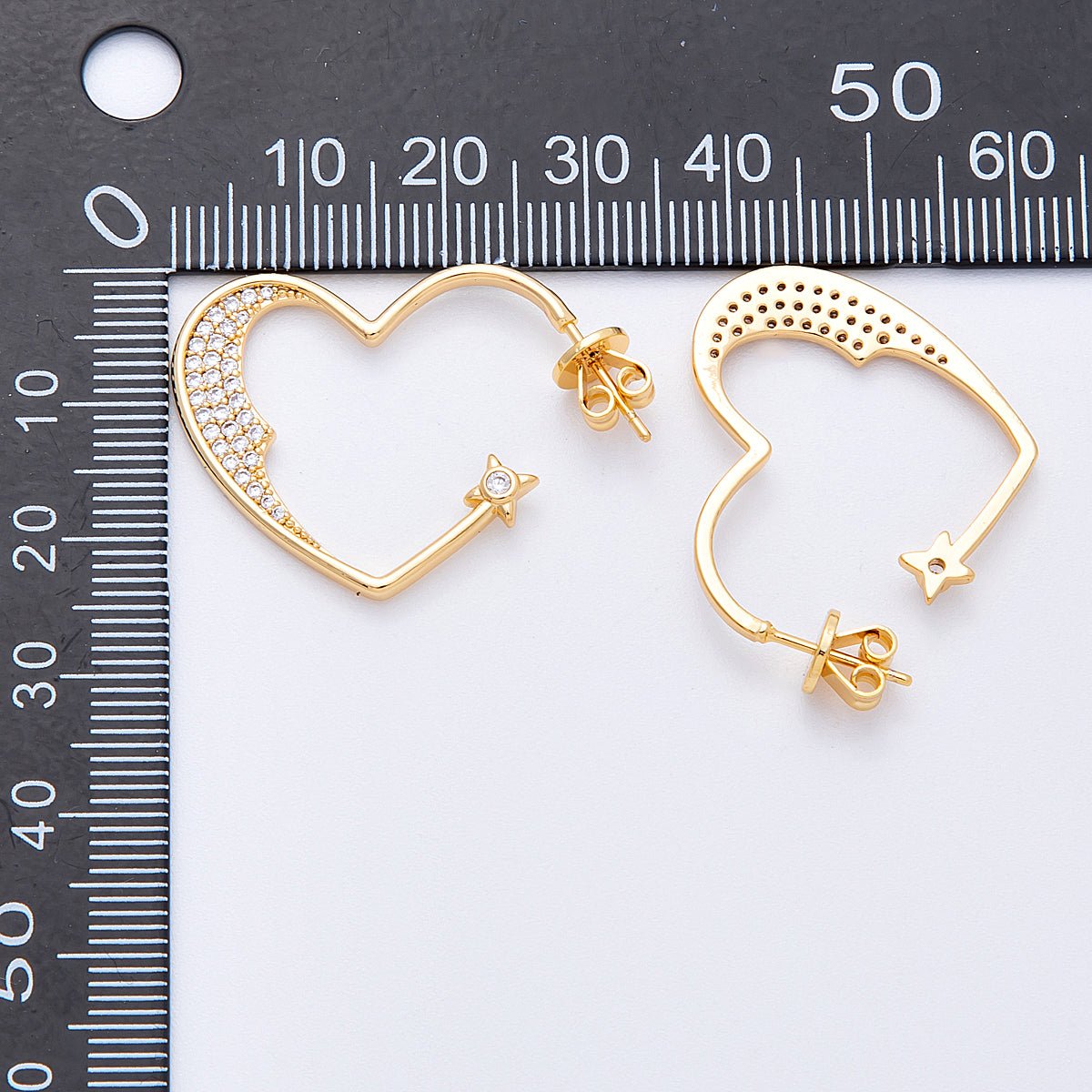 18K Gold Filled 28mm Micro Paved CZ Star Heart Hoop | Earrings - 00199 - DLUXCA