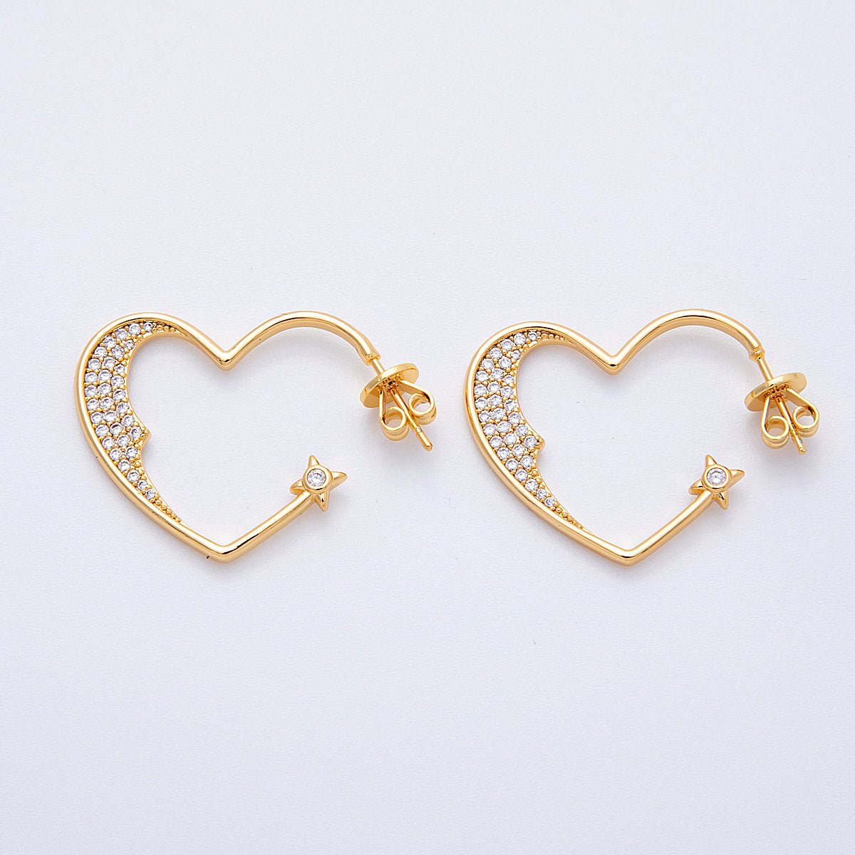 18K Gold Filled 28mm Micro Paved CZ Star Heart Hoop | Earrings - 00199 - DLUXCA