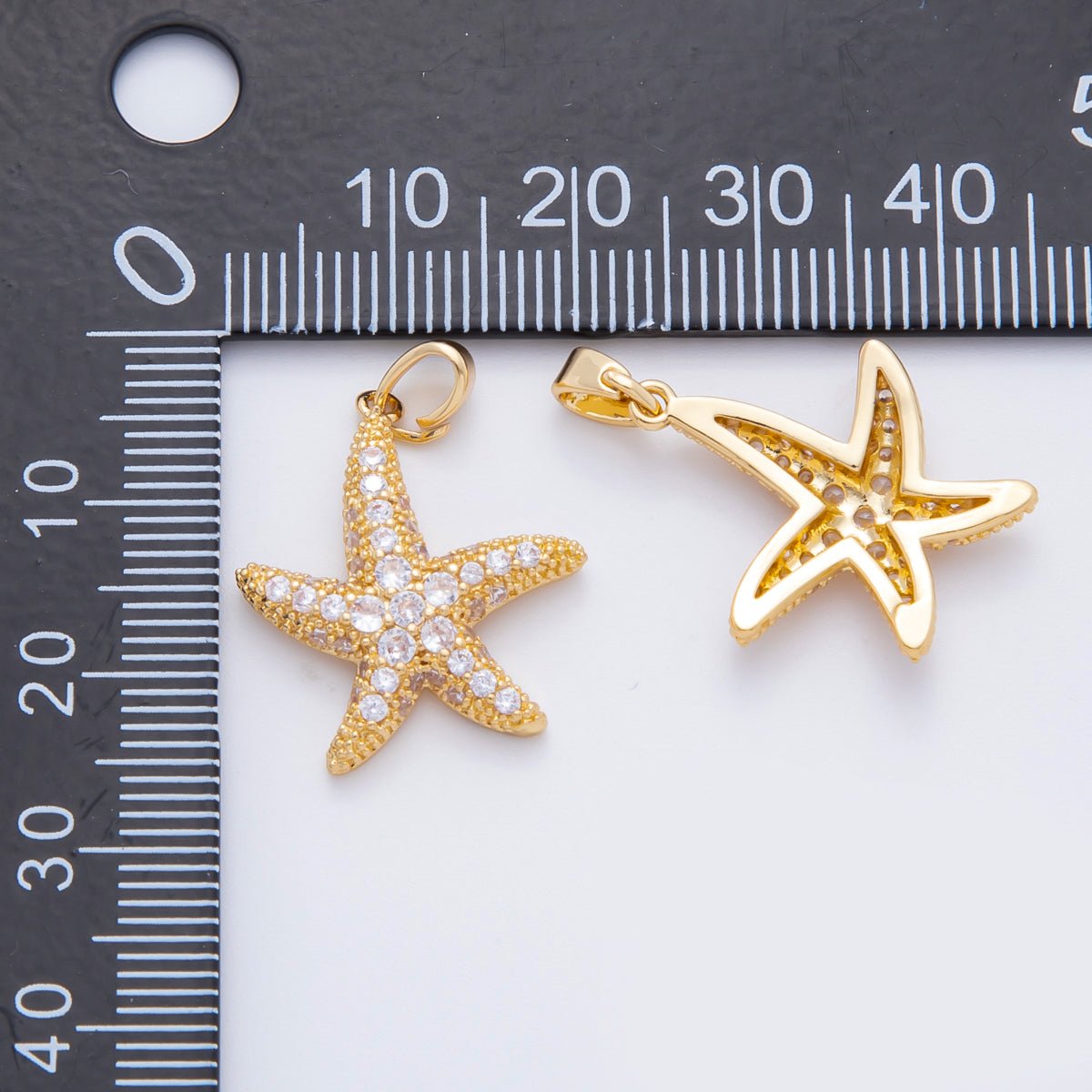 18K Gold Filled 28mm Micro Paved CZ Under The Sea Starfish Charm Beach Animal Pendant | AF - A1108 - DLUXCA
