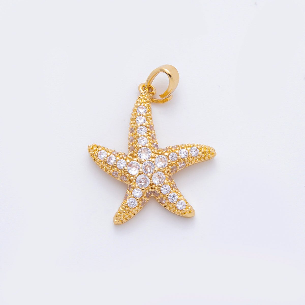 18K Gold Filled 28mm Micro Paved CZ Under The Sea Starfish Charm Beach Animal Pendant | AF - A1108 - DLUXCA