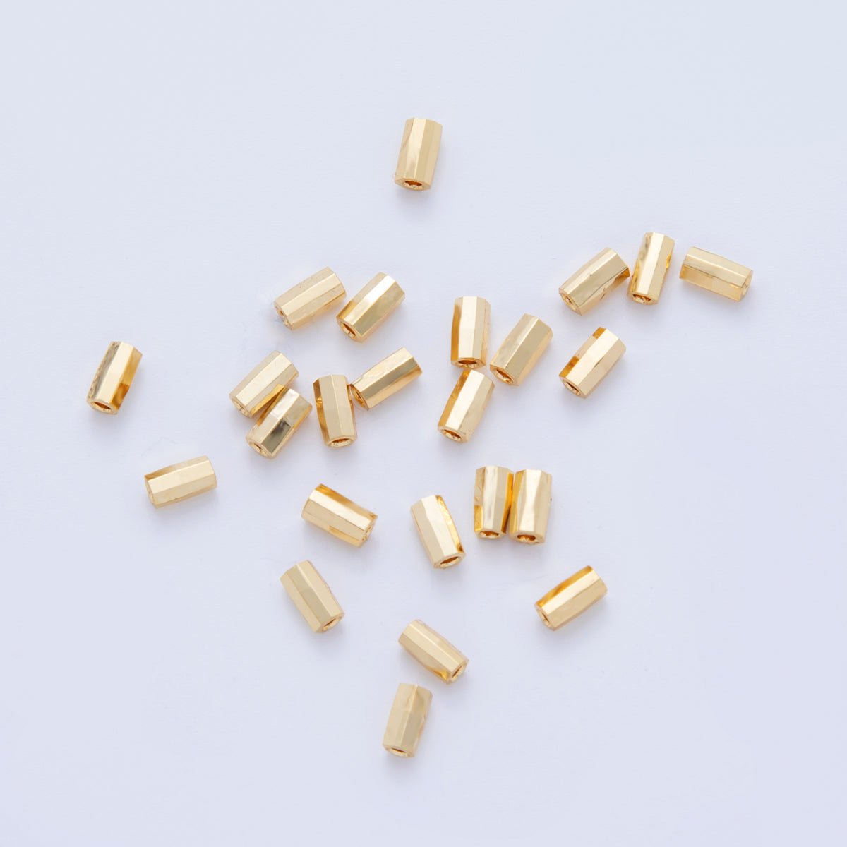 18K Gold Filled 2.8mm Multifaceted Thin Tube Bead Set by 10 Pieces | B824 - DLUXCA