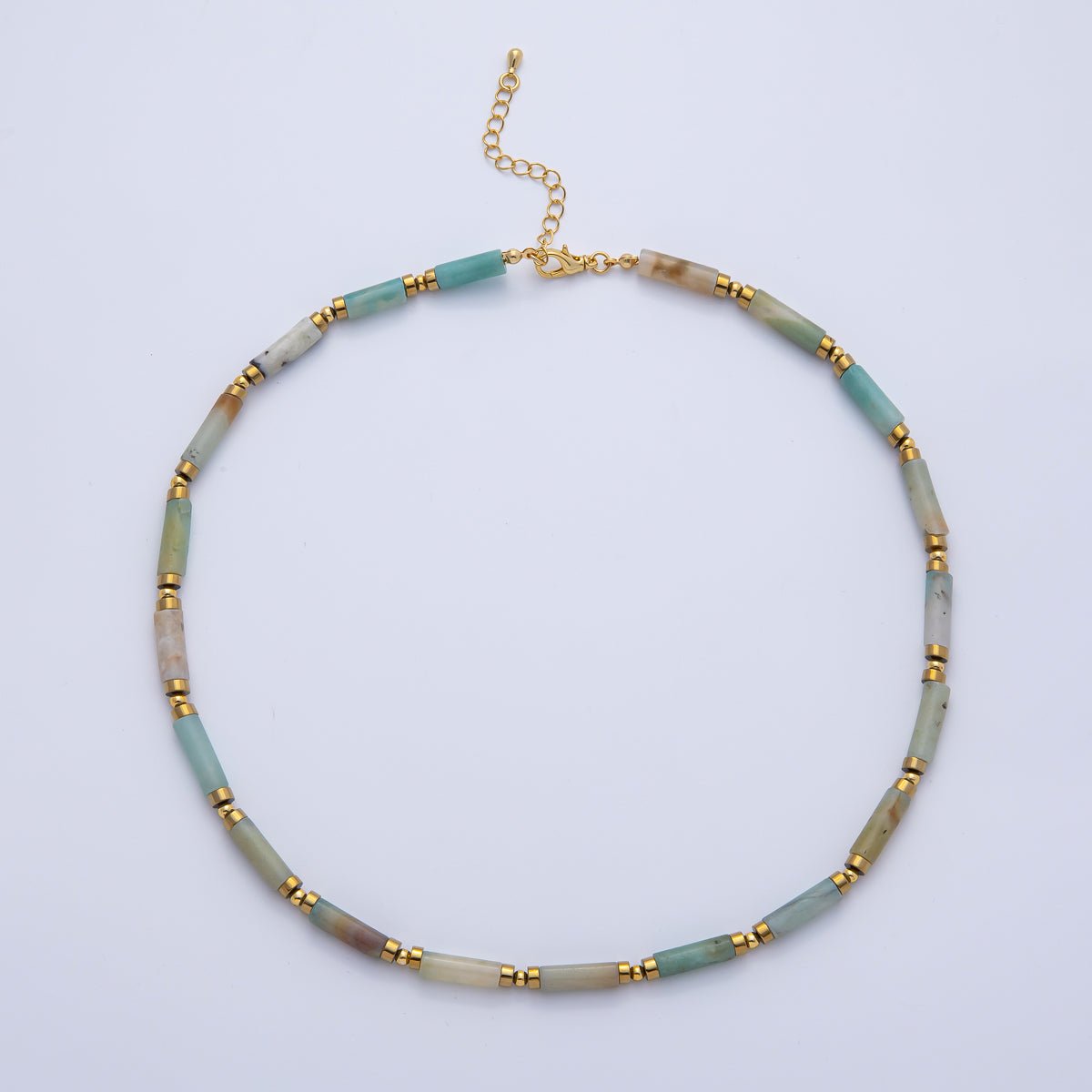 18K Gold Filled 2.8mm Natural Gemstone Tube 16.5 Inch Choker Necklace | WA - 3930 ~ WA - 3938 - DLUXCA