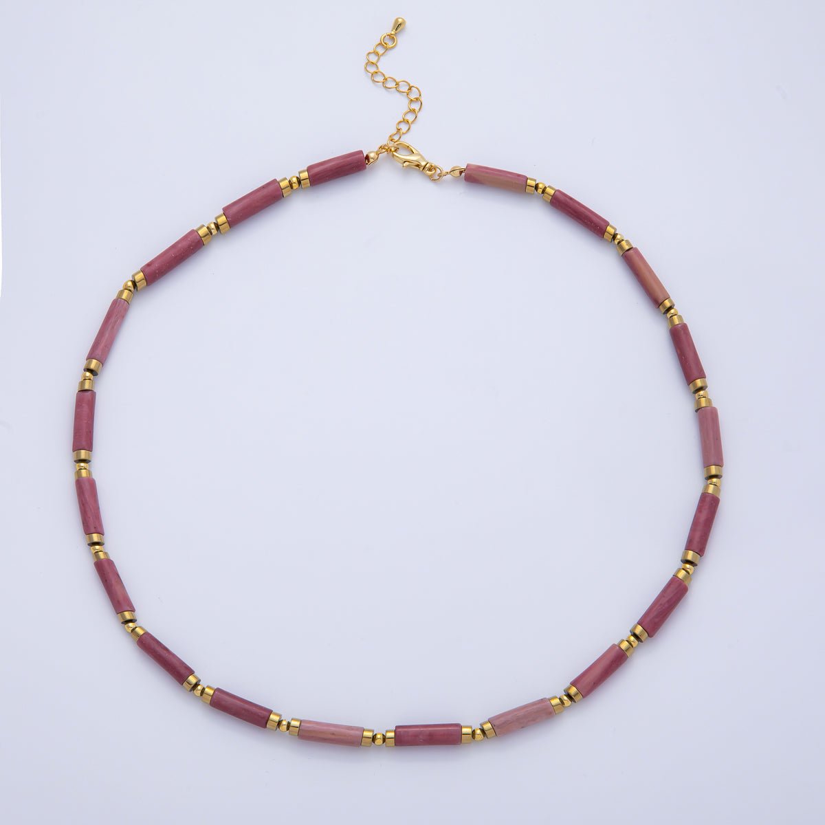18K Gold Filled 2.8mm Natural Gemstone Tube 16.5 Inch Choker Necklace | WA - 3930 ~ WA - 3938 - DLUXCA