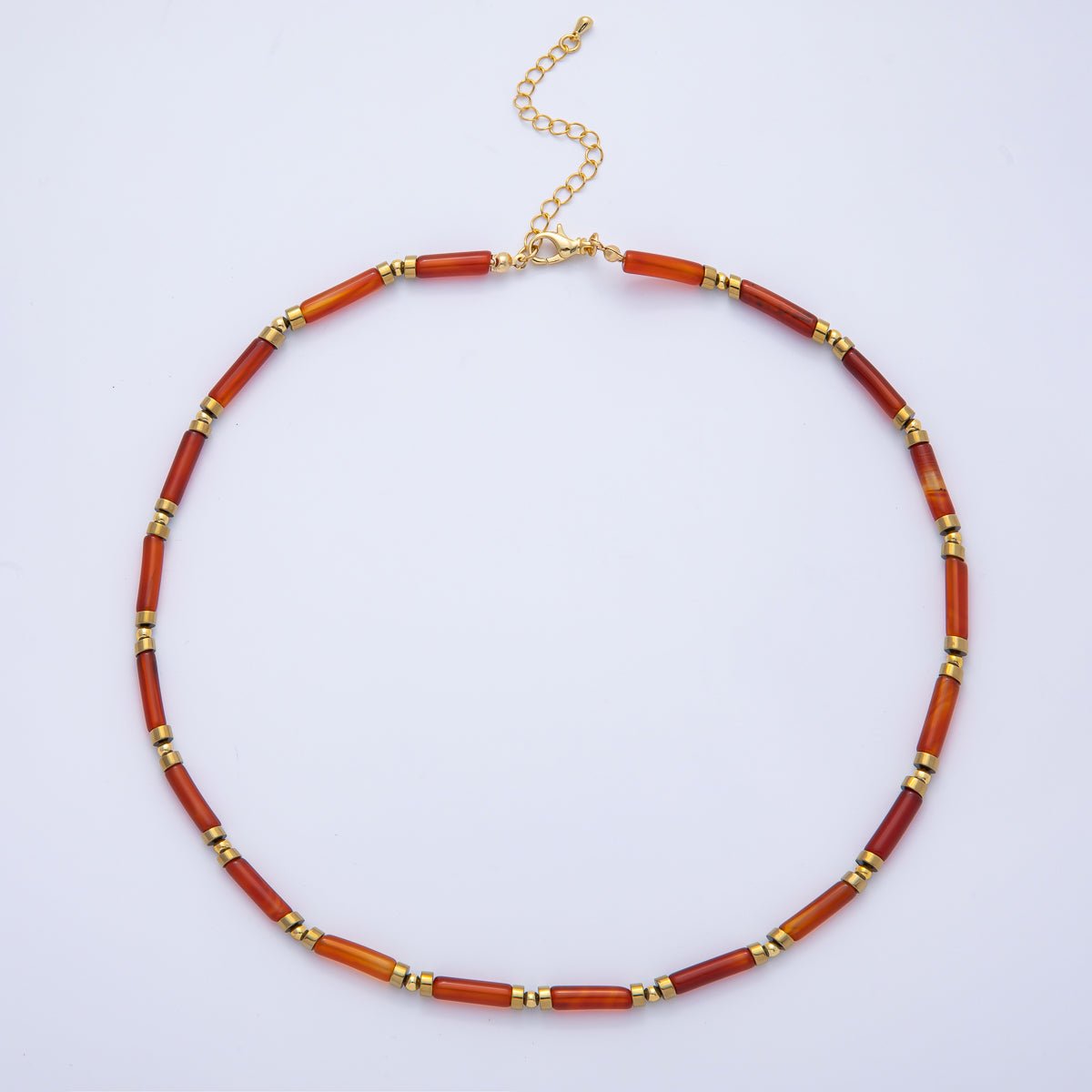 18K Gold Filled 2.8mm Natural Gemstone Tube 16.5 Inch Choker Necklace | WA - 3930 ~ WA - 3938 - DLUXCA