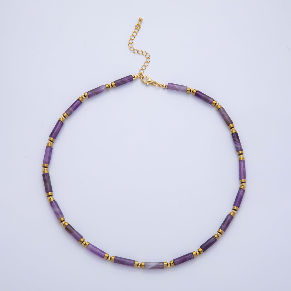 18K Gold Filled 2.8mm Natural Gemstone Tube 16.5 Inch Choker Necklace | WA - 3930 ~ WA - 3938 - DLUXCA