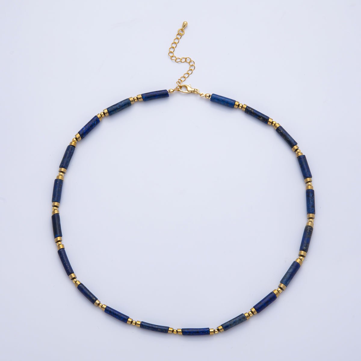 18K Gold Filled 2.8mm Natural Gemstone Tube 16.5 Inch Choker Necklace | WA - 3930 ~ WA - 3938 - DLUXCA