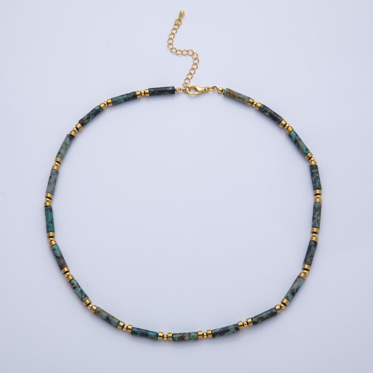 18K Gold Filled 2.8mm Natural Gemstone Tube 16.5 Inch Choker Necklace | WA - 3930 ~ WA - 3938 - DLUXCA