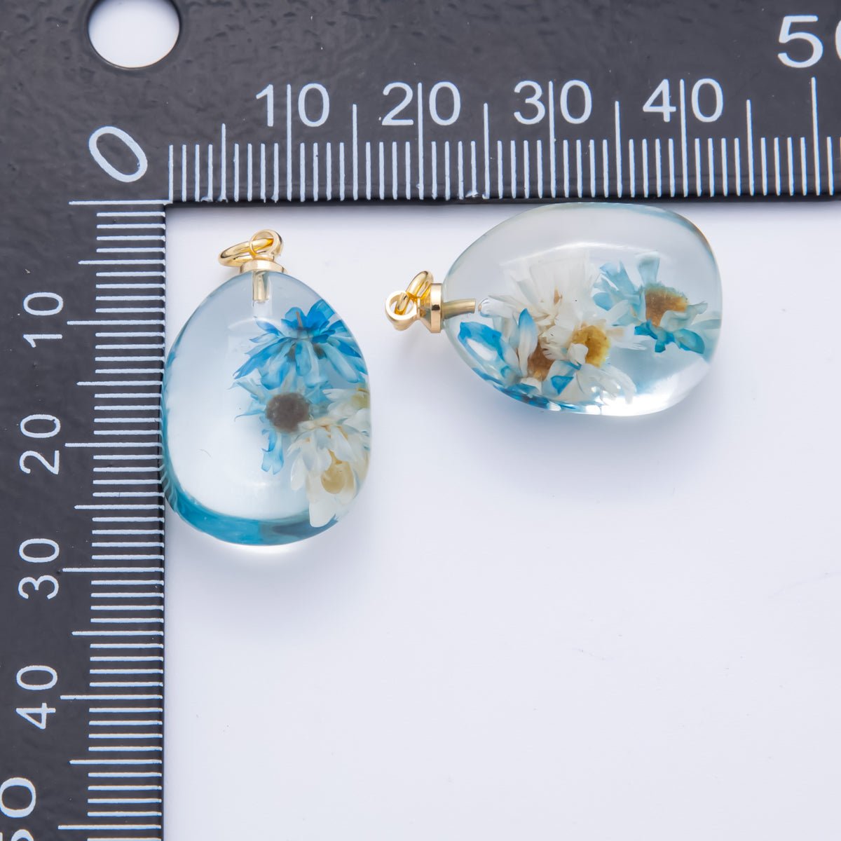 18K Gold Filled 28mm Resin Pebble Ocean Bloom Flower Charm | AH858 AH859 - DLUXCA
