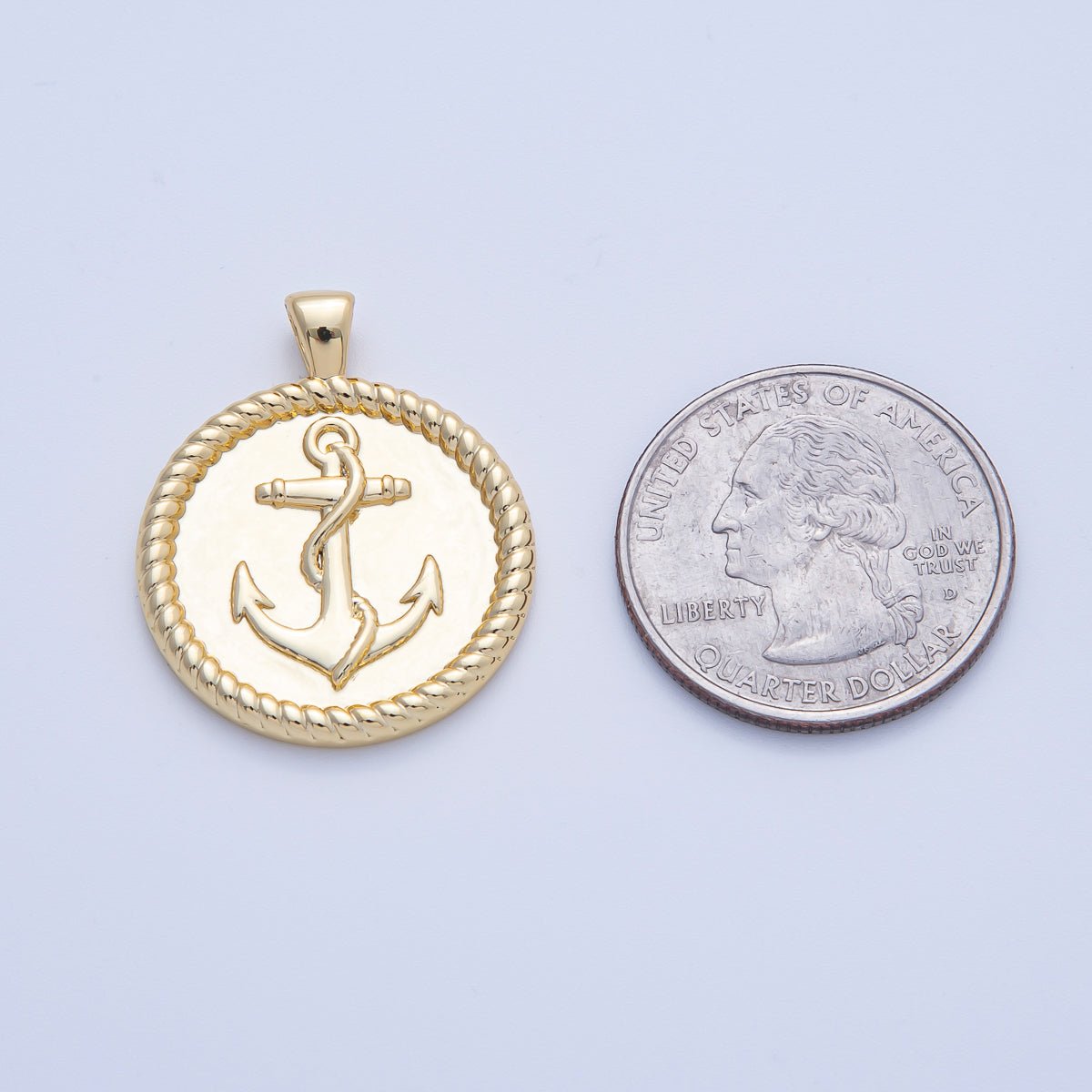18K Gold Filled 29.5mm Anchor Nautical Croissant Round Pendant | H002 - DLUXCA