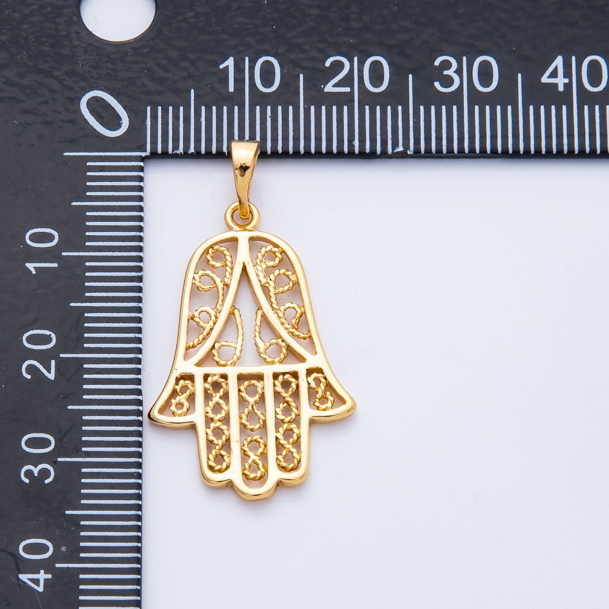 18K Gold Filled 29mm Filigree Hamsa Hand Religious Pendant | Charms - 00258 - DLUXCA