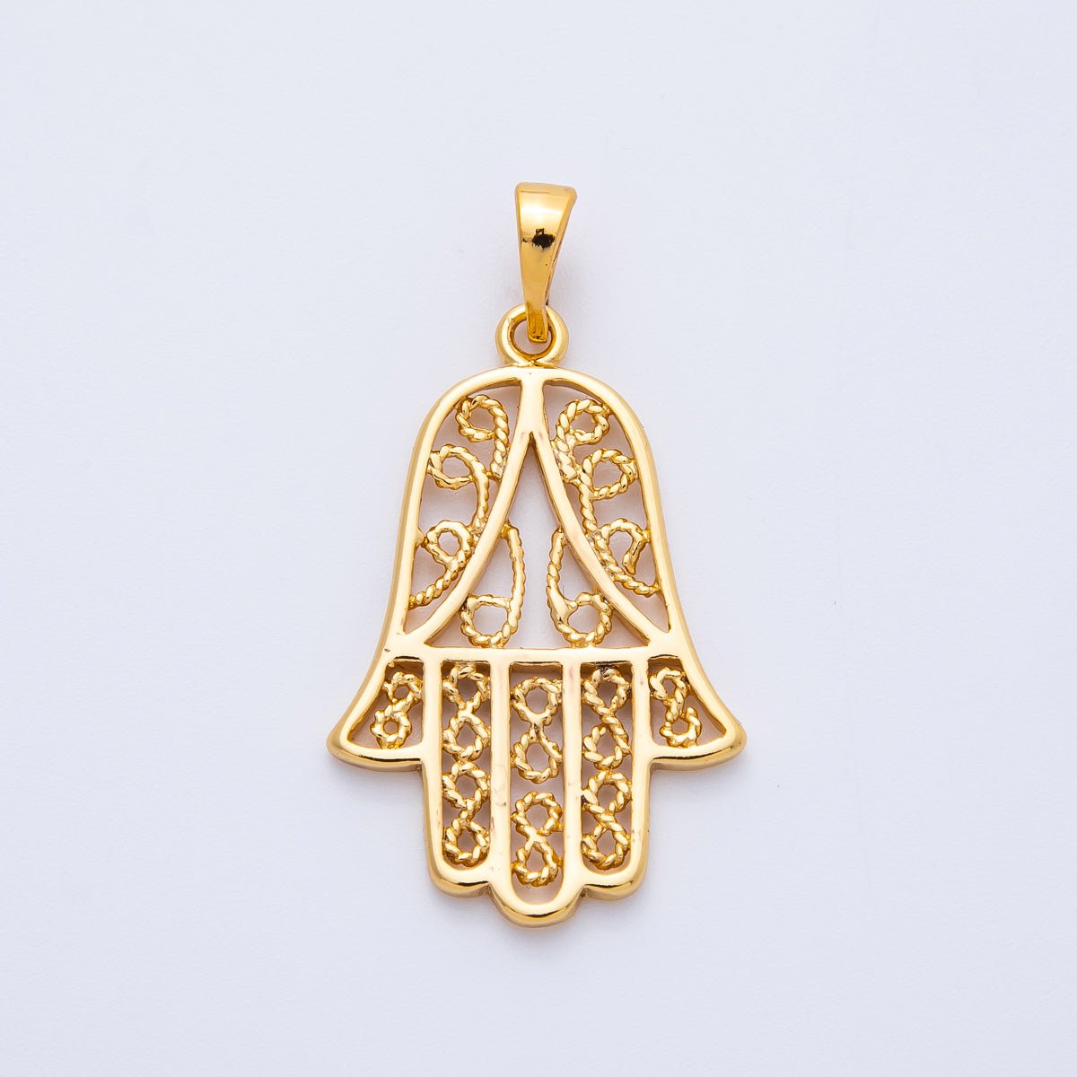 18K Gold Filled 29mm Filigree Hamsa Hand Religious Pendant | Charms - 00258 - DLUXCA