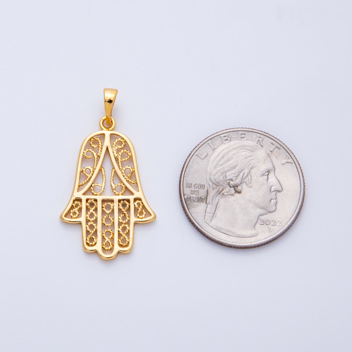 18K Gold Filled 29mm Filigree Hamsa Hand Religious Pendant | Charms - 00258 - DLUXCA