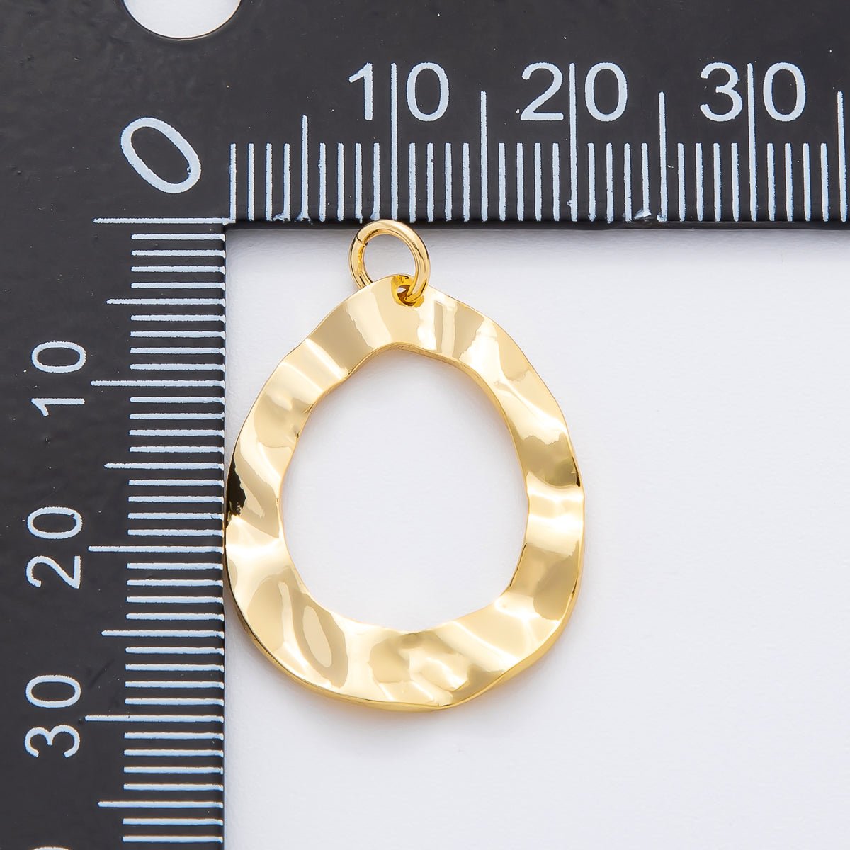 18K Gold Filled 29mm Hammered Molten Teardrop Oblong Charm | N - A1459 - DLUXCA