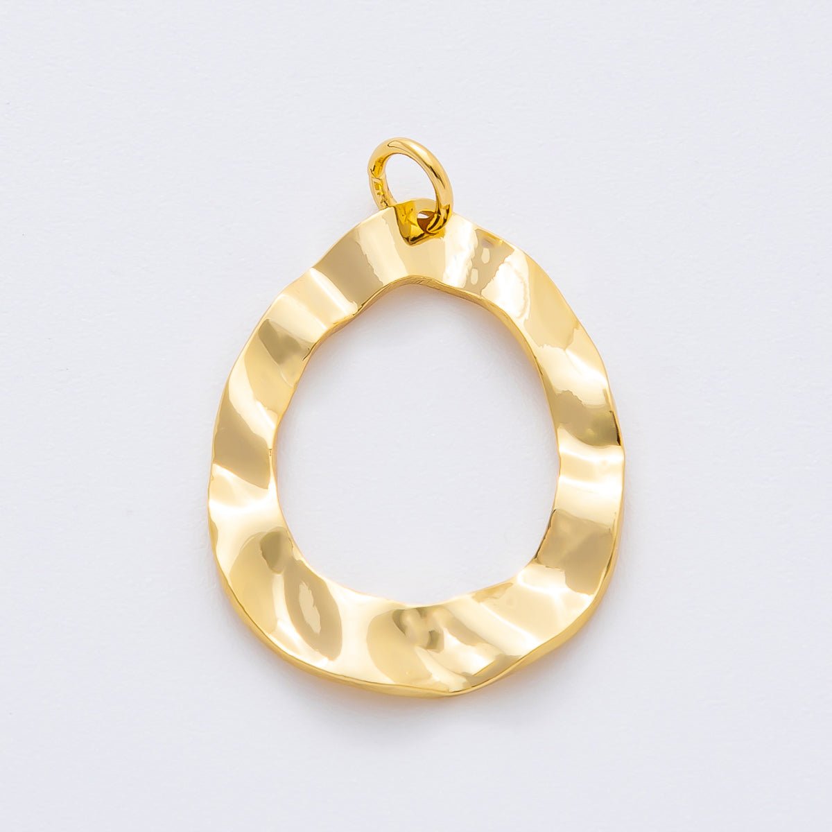 18K Gold Filled 29mm Hammered Molten Teardrop Oblong Charm | N - A1459 - DLUXCA