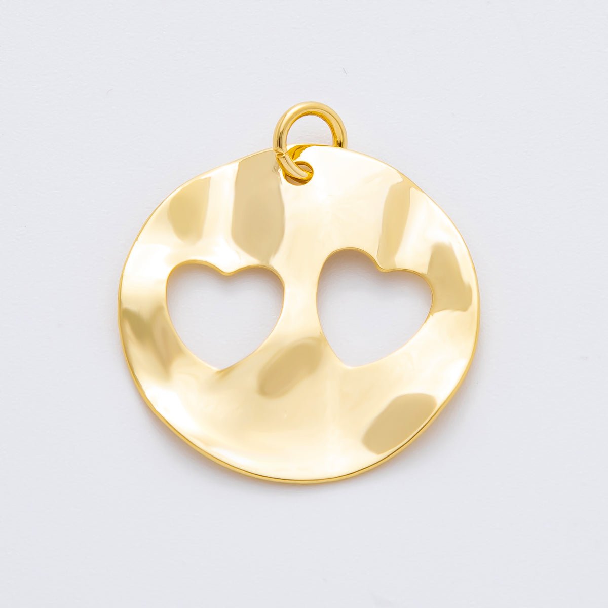 18K Gold Filled 29mm Hammered Rustic Open Twin Heart Charm | N - A1417 - DLUXCA