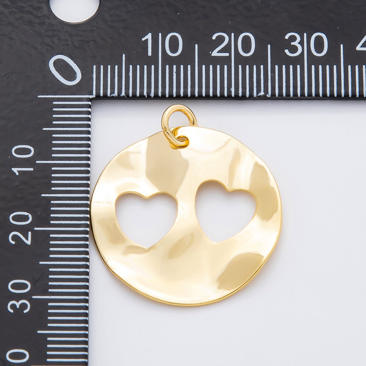 18K Gold Filled 29mm Hammered Rustic Open Twin Heart Charm | N - A1417 - DLUXCA