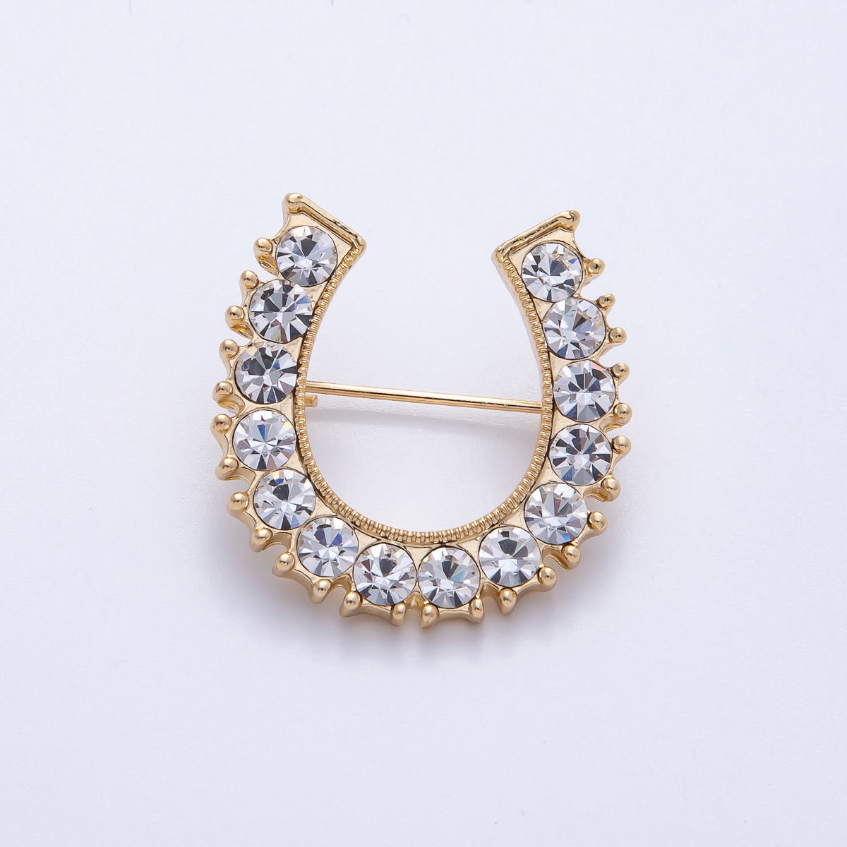18K Gold Filled 29mm Micro Paved CZ Lucky Horseshoe Brooch Pin | BH - 050 - DLUXCA