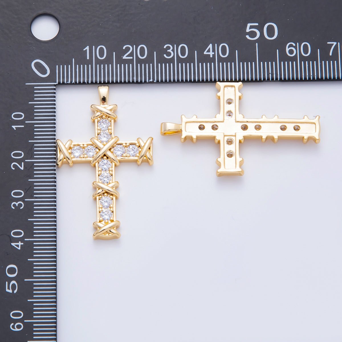 18K Gold Filled 29mm Micro Paved CZ Religious Christian Cross Charm | N655 - DLUXCA