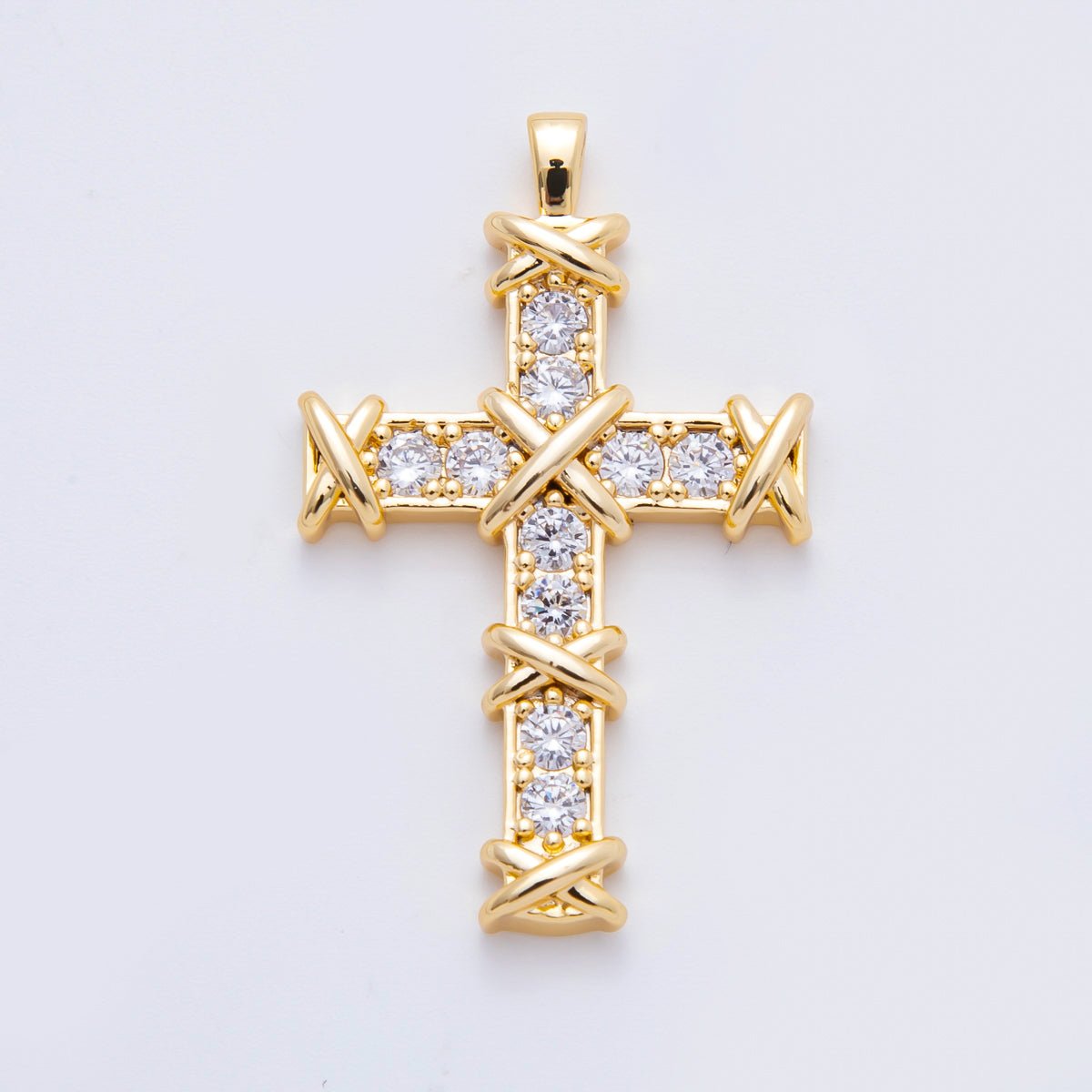 18K Gold Filled 29mm Micro Paved CZ Religious Christian Cross Charm | N655 - DLUXCA