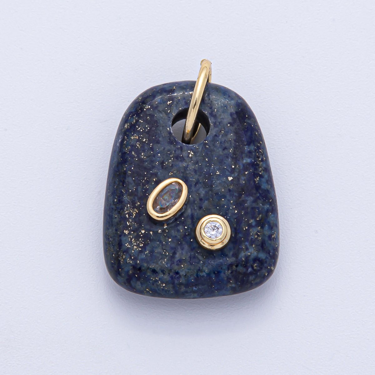 18K Gold Filled 29mm Multicolor CZ Embedded Natural Gemstone Rectangular Charm | AK055 - AK057 - DLUXCA