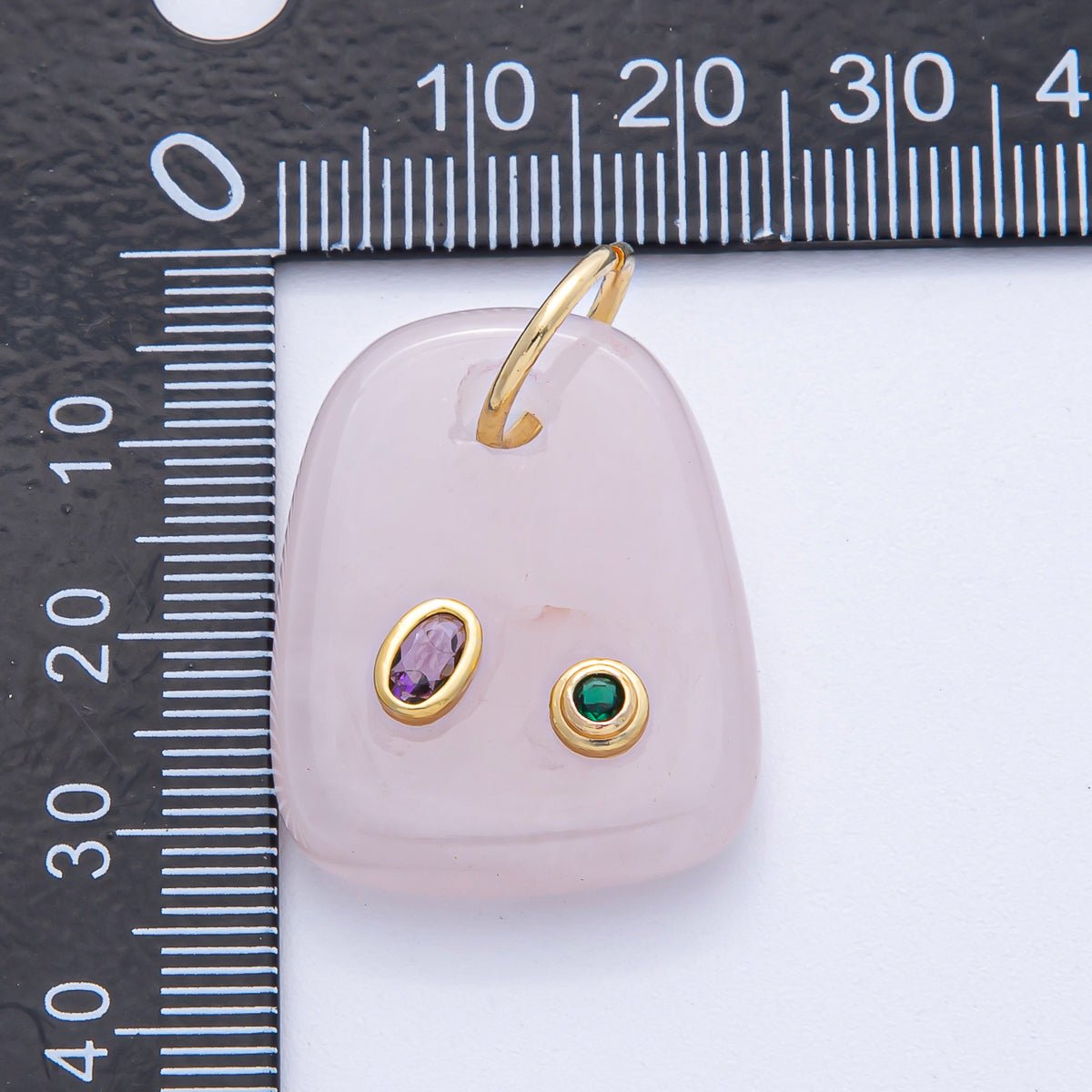 18K Gold Filled 29mm Multicolor CZ Embedded Natural Gemstone Rectangular Charm | AK055 - AK057 - DLUXCA