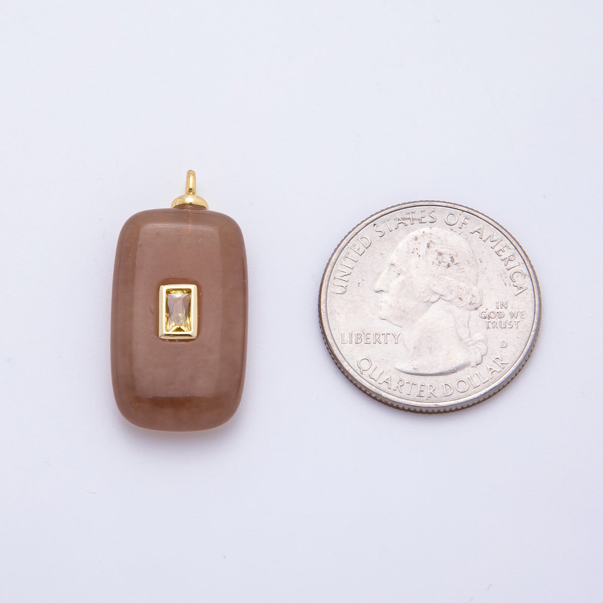 18K Gold Filled 29mm Yellow CZ Rectangle Accent Coffe Gold Gemstone Drop Charm | AF1333 - DLUXCA