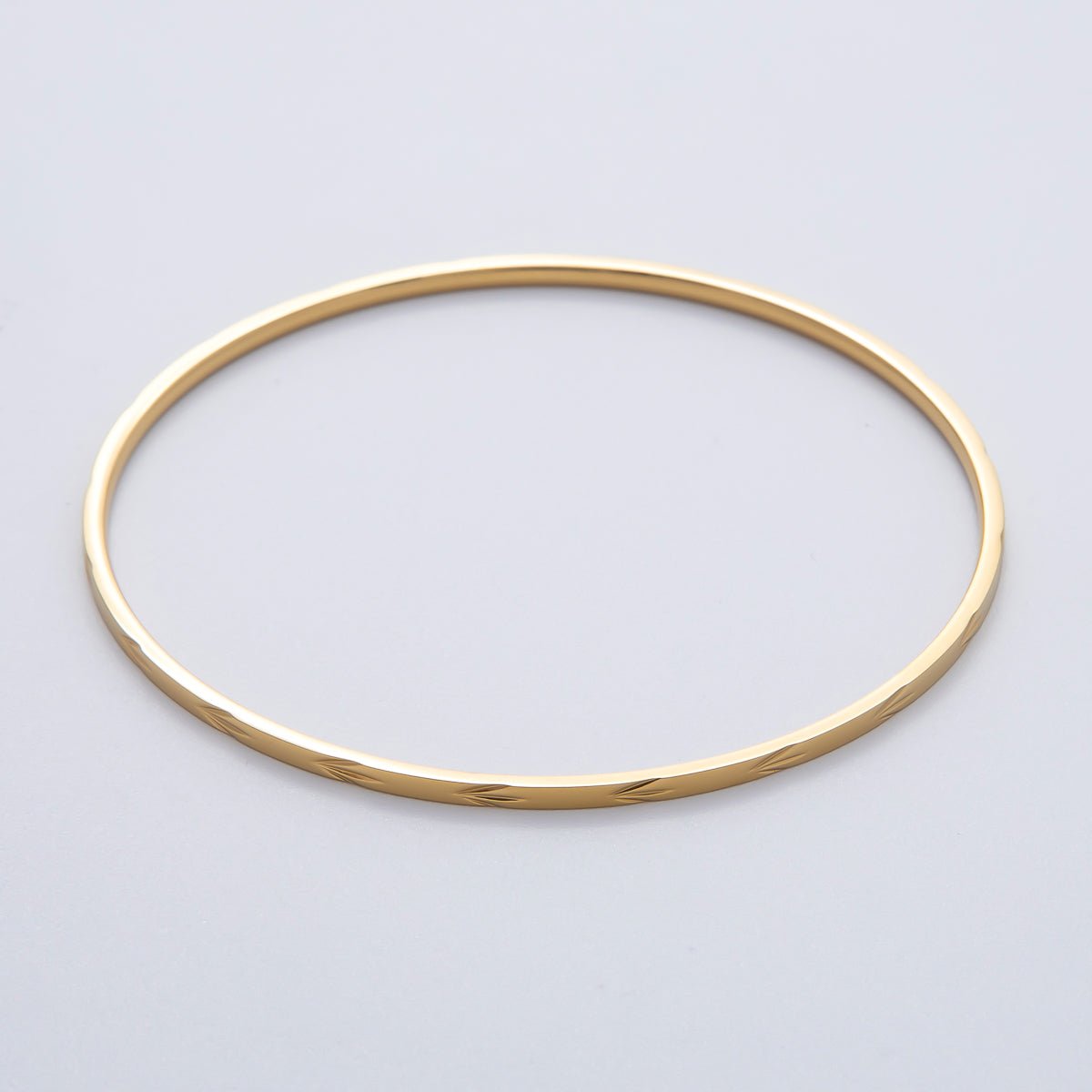 18K Gold Filled 2mm Thin Triple Lined Leaf Imprint Bangle Bracelet | WA - 1457 - DLUXCA