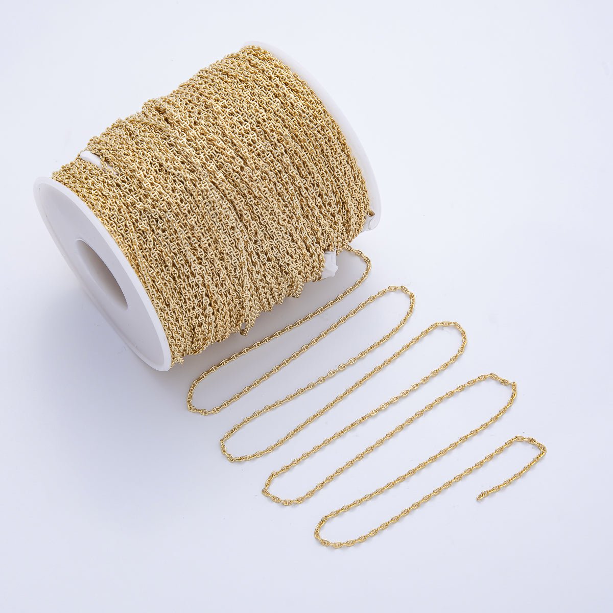 18K Gold Filled 2mm x 1.6mm Minimalist Anchor Unfinished Chain by Yard | Roll - 1819 - DLUXCA