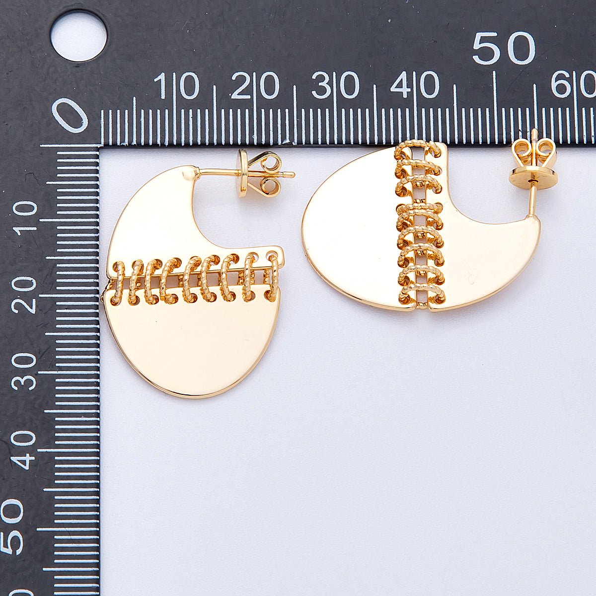 18K Gold Filled 30.5mm Minimalist J - Shaped Fringe Drop Studs | Earrings - 00195 - DLUXCA