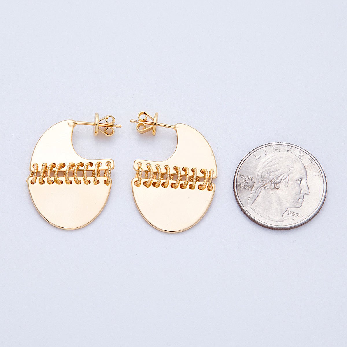 18K Gold Filled 30.5mm Minimalist J - Shaped Fringe Drop Studs | Earrings - 00195 - DLUXCA