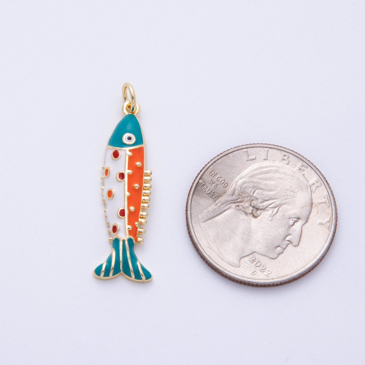 18K Gold Filled 30.5mm Multicolor CZ Enamel Fish Sardine Charm | AF1306 - DLUXCA