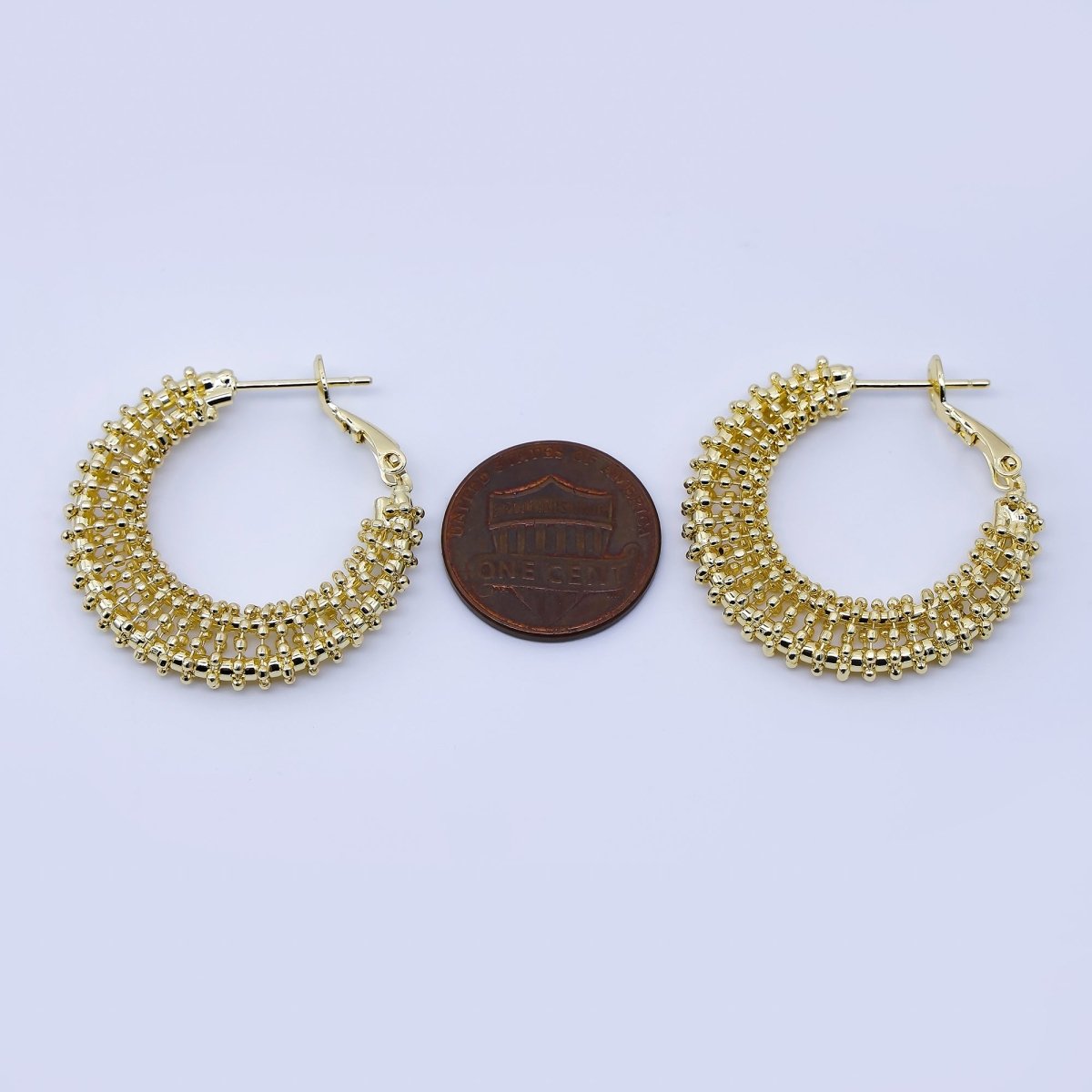 18K Gold Filled 30mm Beaded Bubble Geometric Hinge Hoop Earrings | AB1662 - DLUXCA