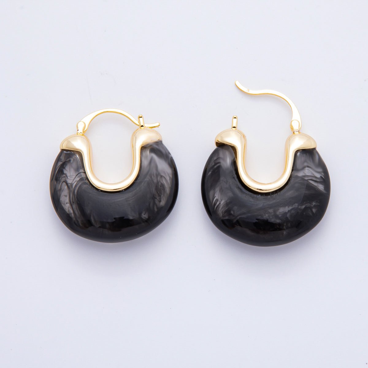 18K Gold Filled 30mm Black, Blue, Brown, White Resin Chunky Dome French Lock Latch Hoops Earrings | AJ253 - AJ256 - DLUXCA