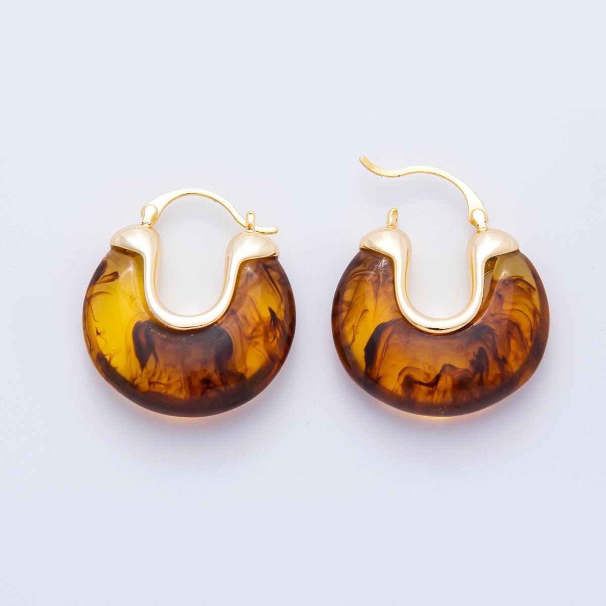 18K Gold Filled 30mm Black, Blue, Brown, White Resin Chunky Dome French Lock Latch Hoops Earrings | AJ253 - AJ256 - DLUXCA