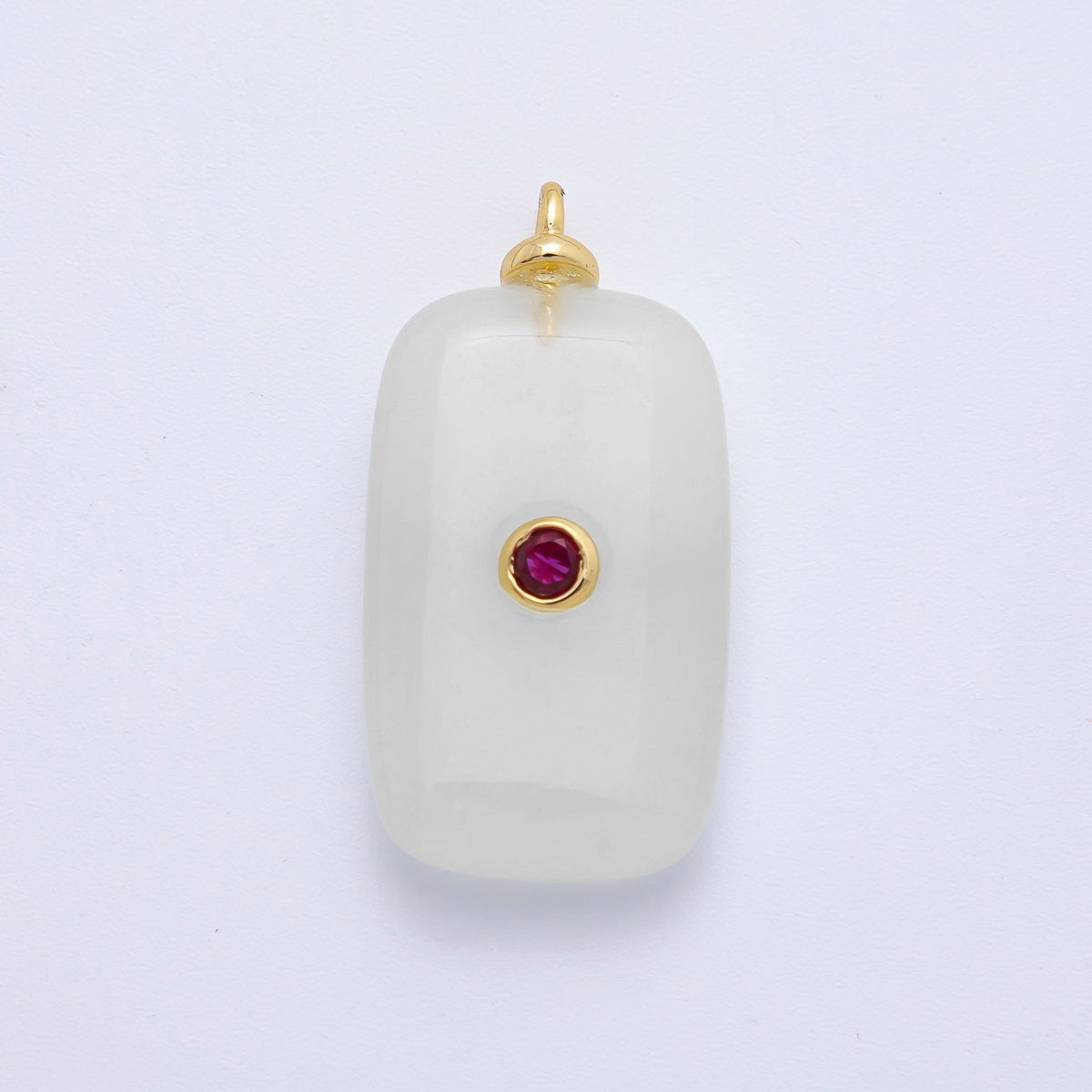 18K Gold Filled 30mm Embedded Fuchsia CZ White Agate Rectangle Gemstone Charm | Charms - 00255 - DLUXCA