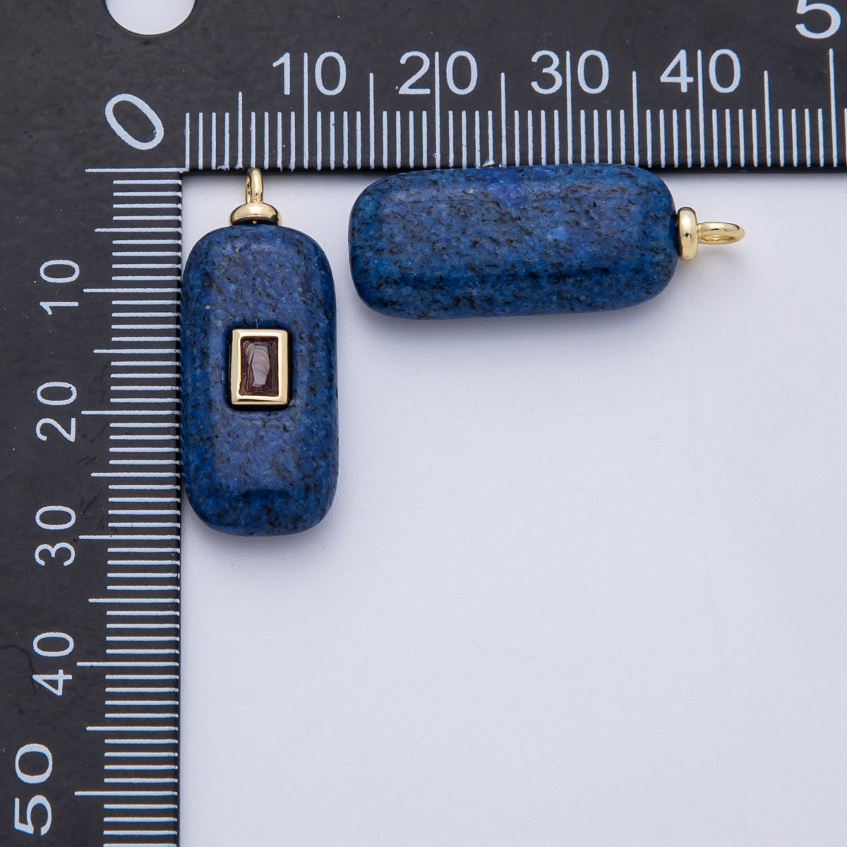 18K Gold Filled 30mm Embedded Red Baguette CZ Blue Lalpis Lazuli Charm | Charms - 00047 - DLUXCA