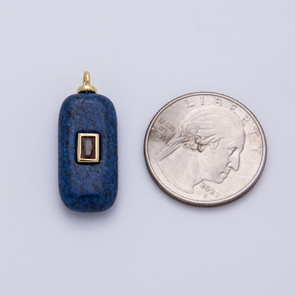 18K Gold Filled 30mm Embedded Red Baguette CZ Blue Lalpis Lazuli Charm | Charms - 00047 - DLUXCA