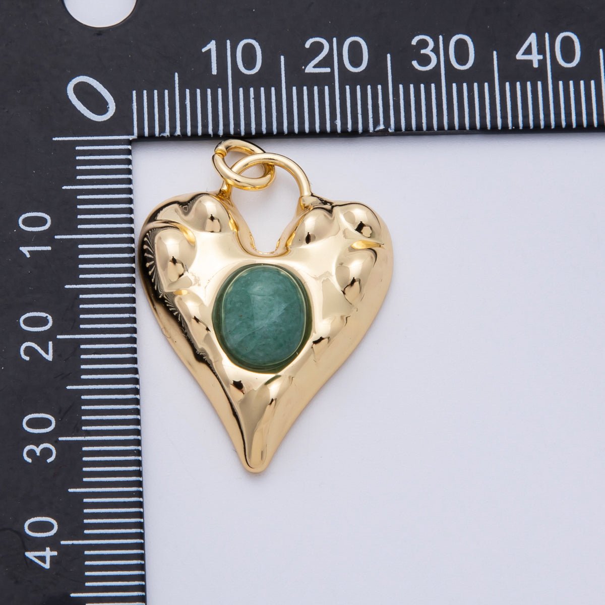 18K Gold Filled 30mm Green Aventurine Molten Heart Padlock Pendant | Charms - 00464 - DLUXCA