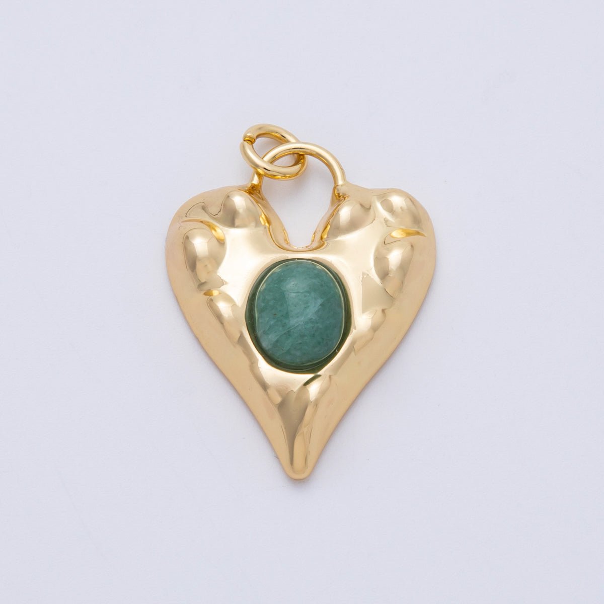 18K Gold Filled 30mm Green Aventurine Molten Heart Padlock Pendant | Charms - 00464 - DLUXCA
