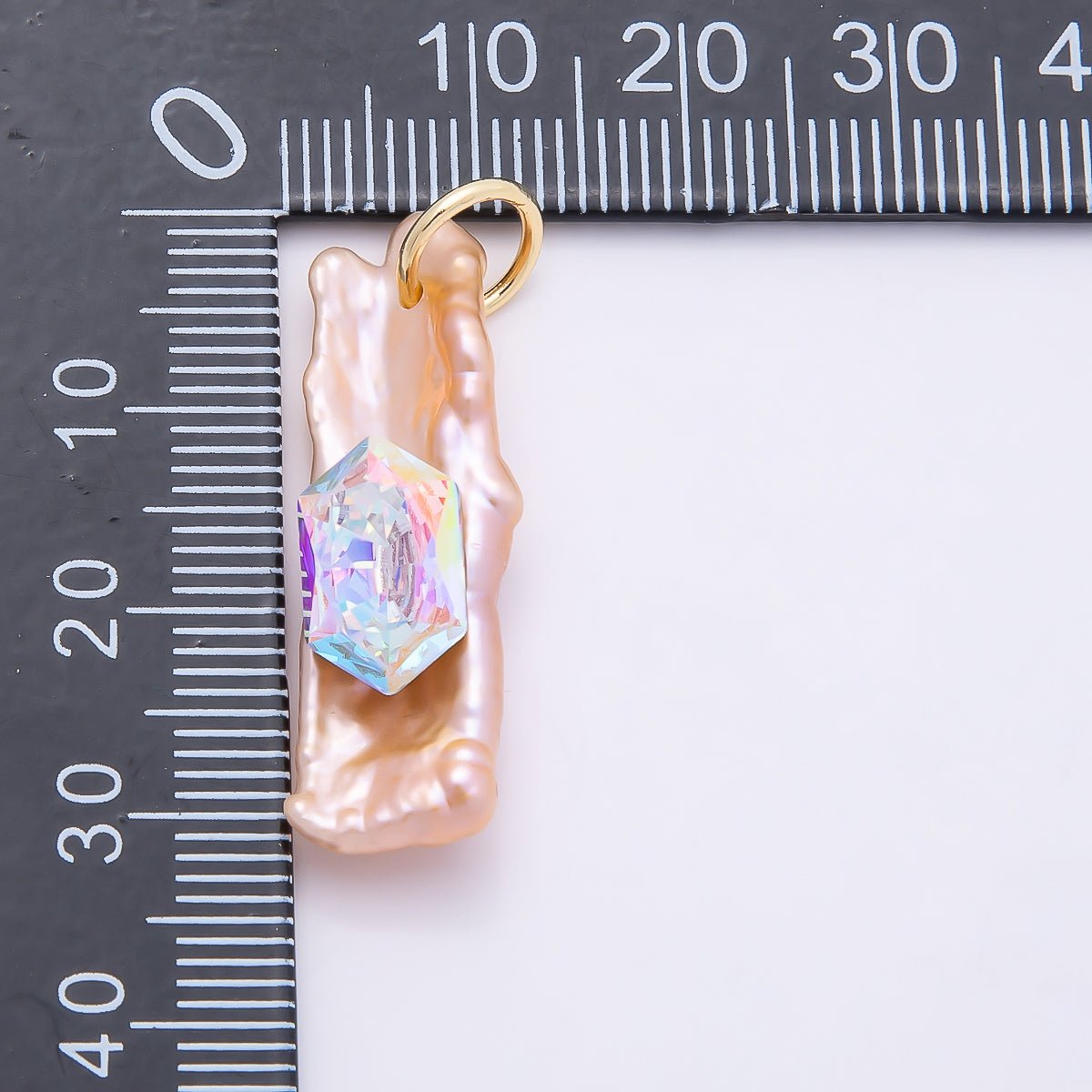 18K Gold Filled 30mm Hexagon CZ Biwa Baroque Freshwater Pearl Charm | Charms-00943 ~ Charms-00945 - DLUXCA