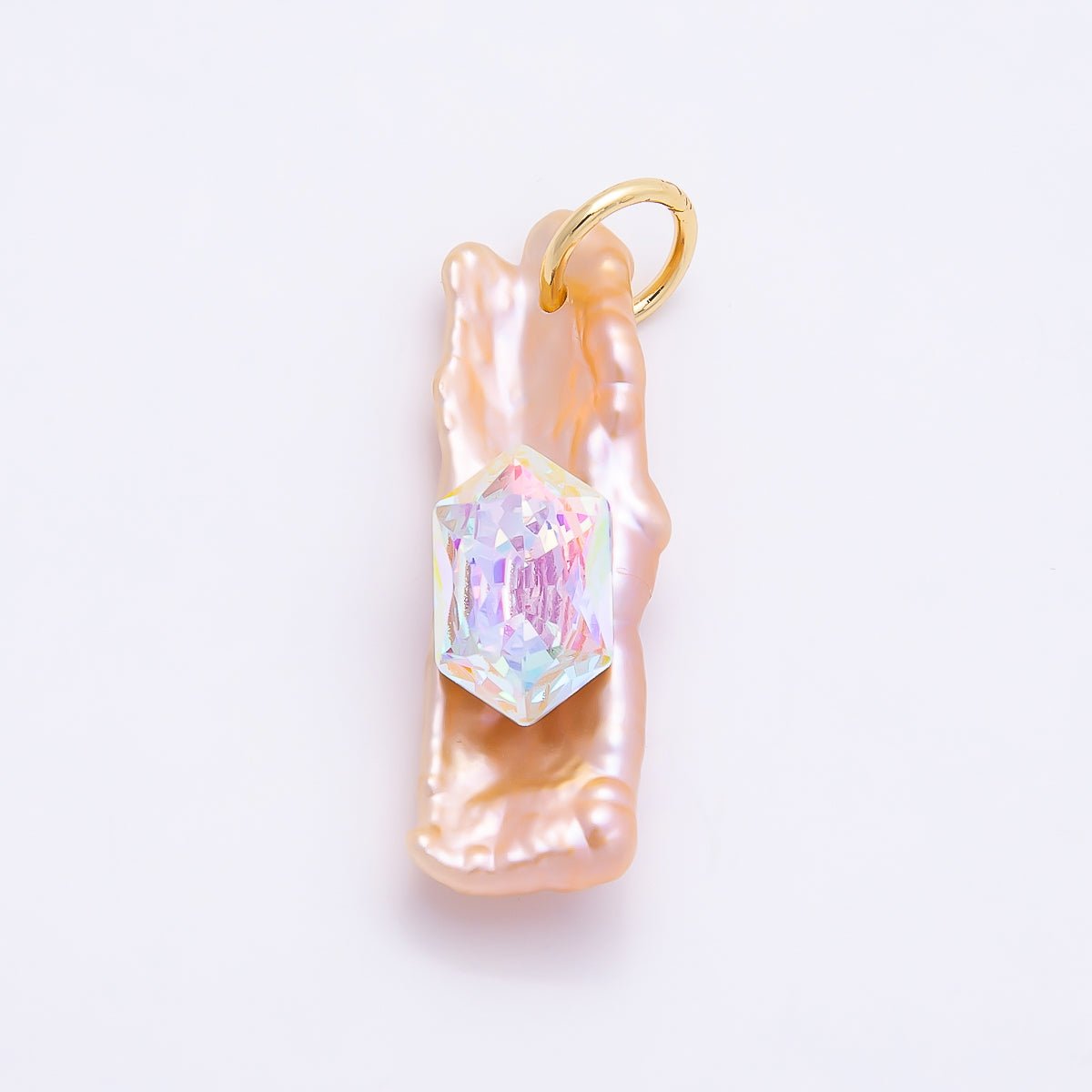 18K Gold Filled 30mm Hexagon CZ Biwa Baroque Freshwater Pearl Charm | Charms-00943 ~ Charms-00945 - DLUXCA