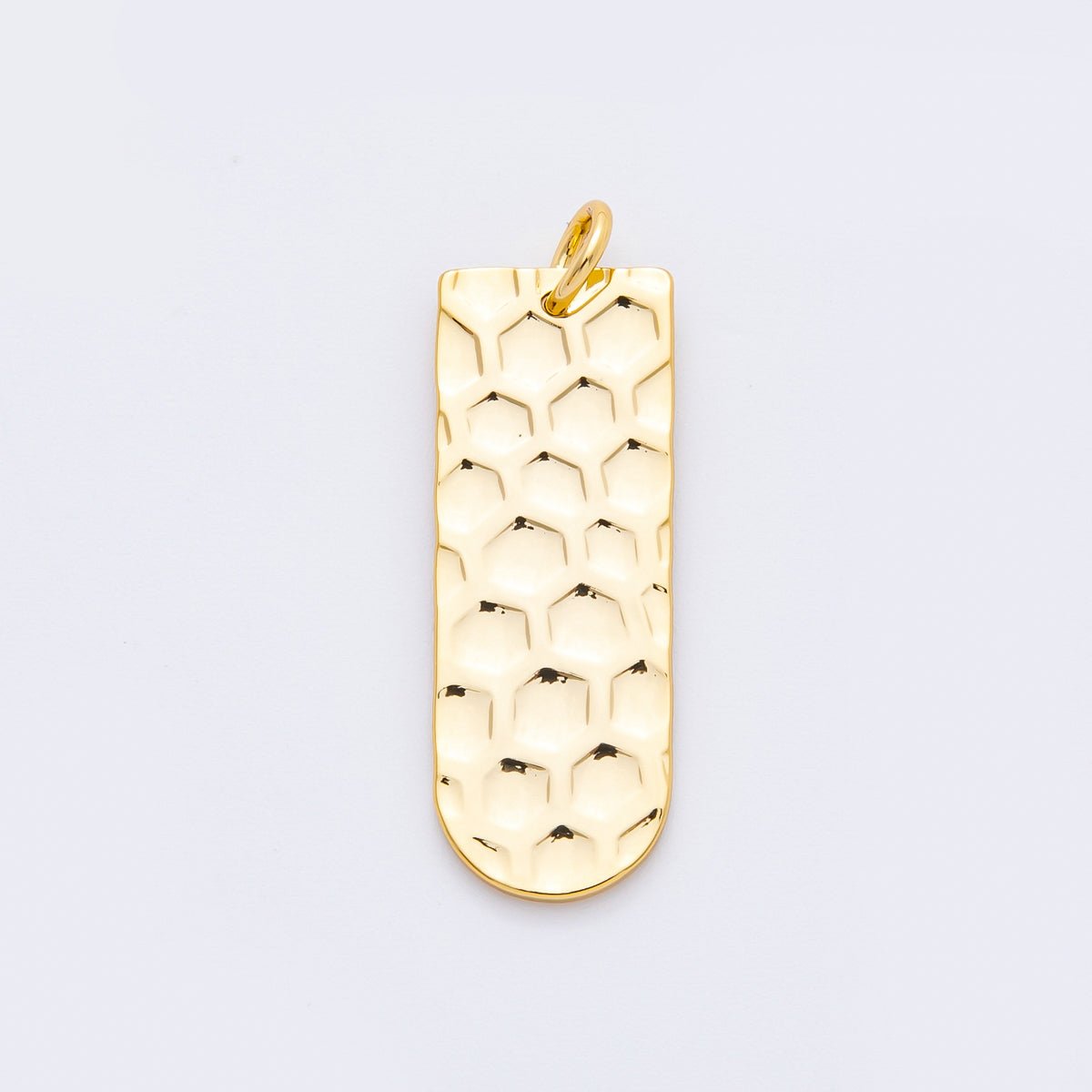 18K Gold Filled 30mm Honeycomb Textured Long Oval Charm | N320 - DLUXCA