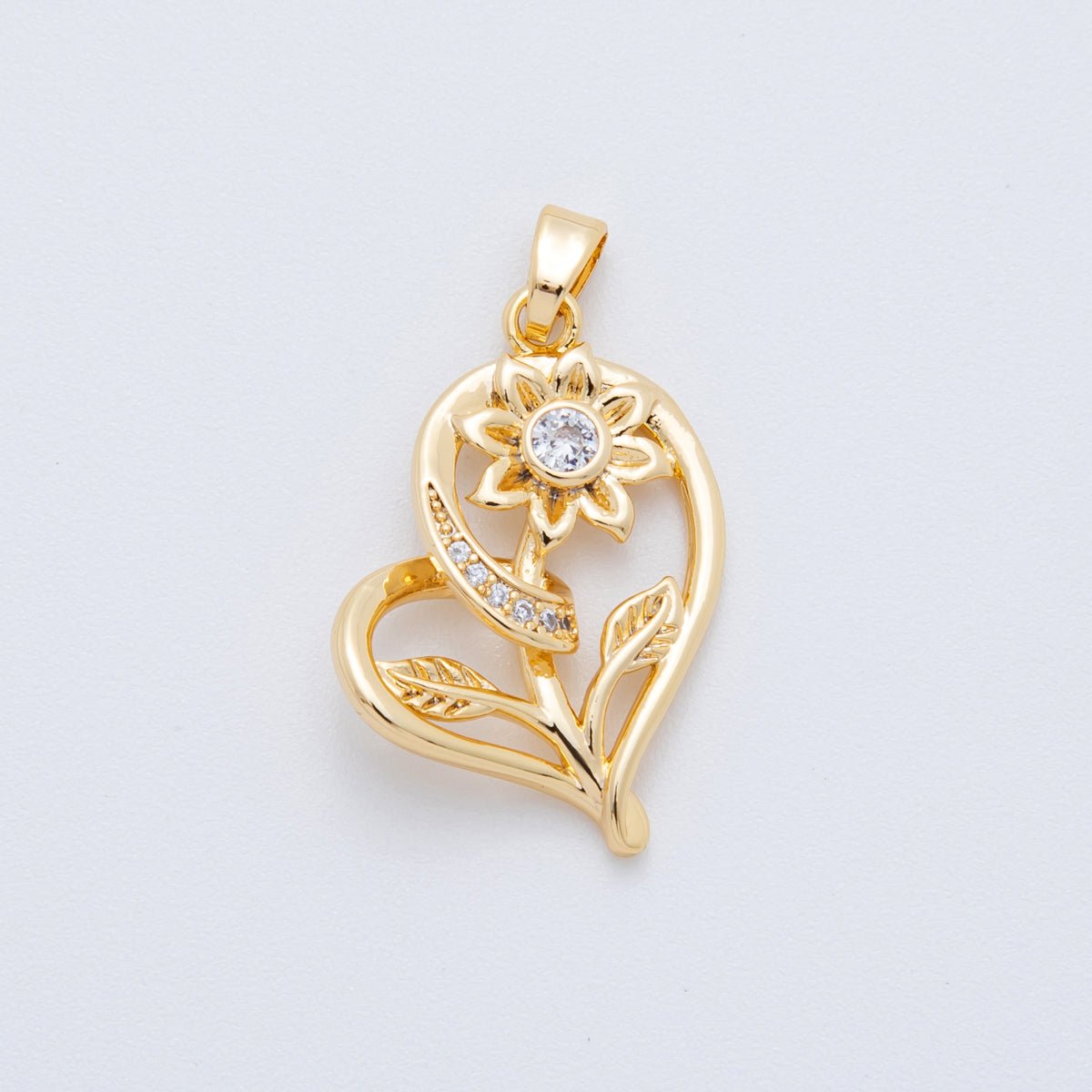 18K Gold Filled 30mm Micro Paved CZ Flower of Love Pendant | AH804 - DLUXCA
