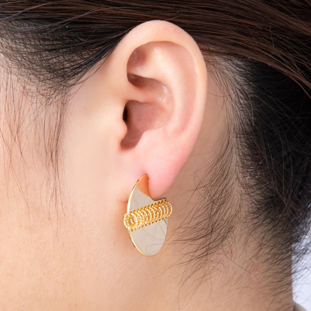 18K Gold Filled 30mm Minimalist C - Shaped Fringe Drop Studs | Earrings - 00195 - DLUXCA
