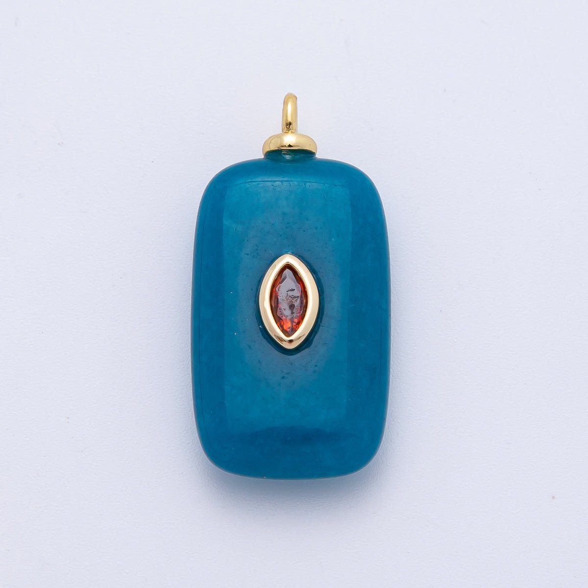 18K Gold Filled 30mm Orange CZ Oval Accent Rectangle Turquoise Gemstone Drop Charm | AF1331 - DLUXCA