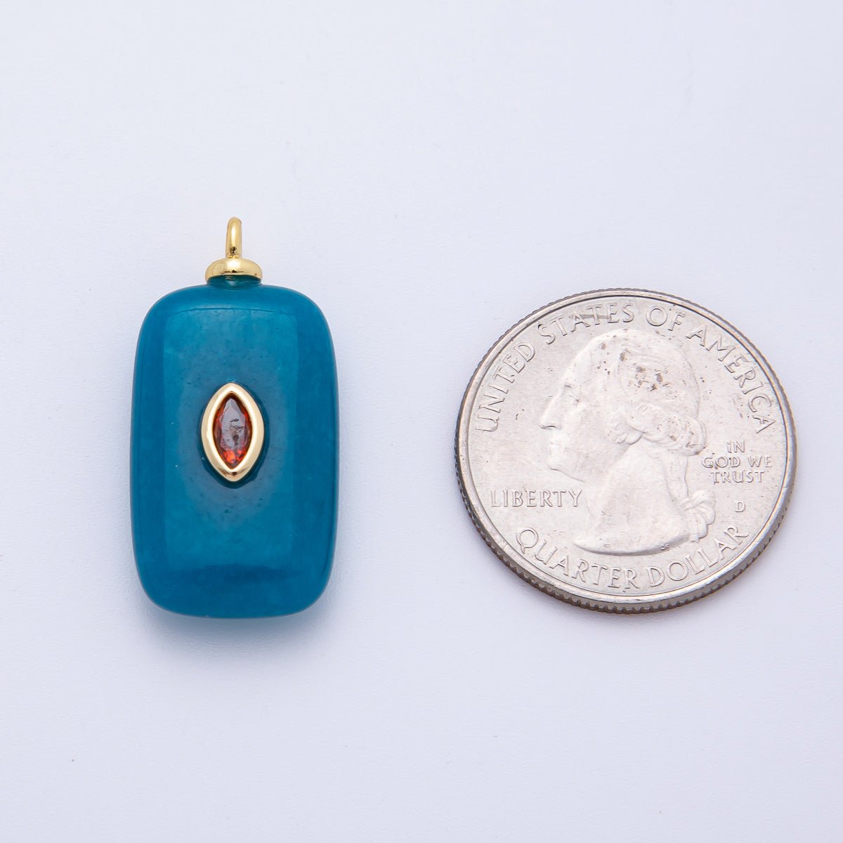 18K Gold Filled 30mm Orange CZ Oval Accent Rectangle Turquoise Gemstone Drop Charm | AF1331 - DLUXCA
