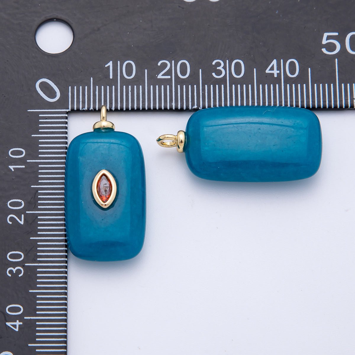 18K Gold Filled 30mm Orange CZ Oval Accent Rectangle Turquoise Gemstone Drop Charm | AF1331 - DLUXCA