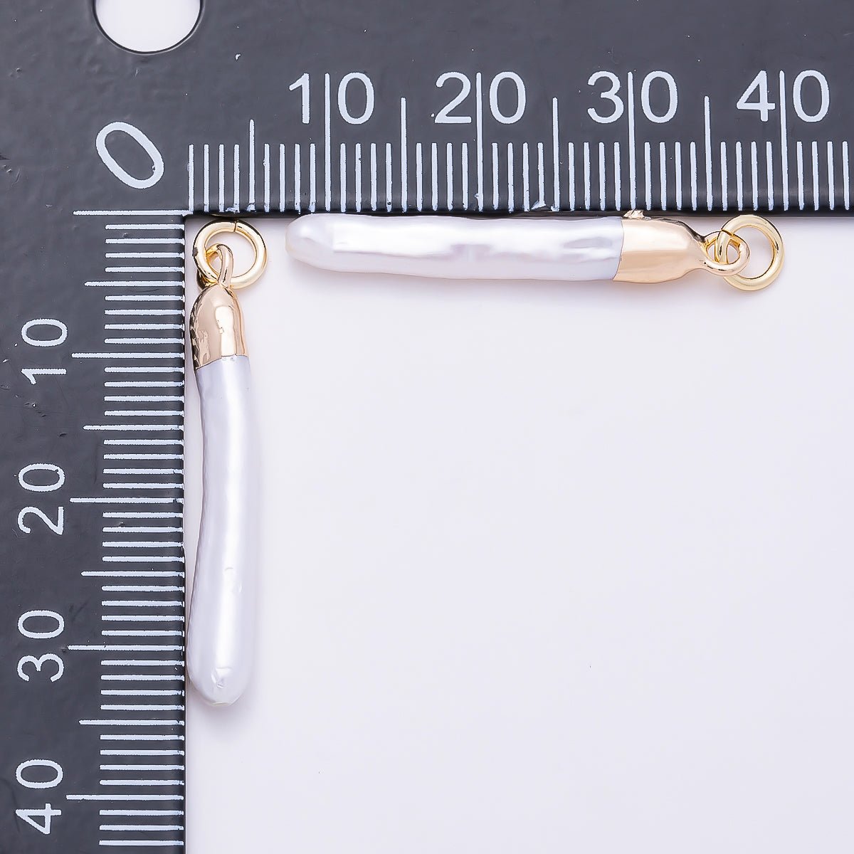 18K Gold Filled 30mm White Biwa Freshwater Pearl Foil Charm | Charms-01370 - DLUXCA